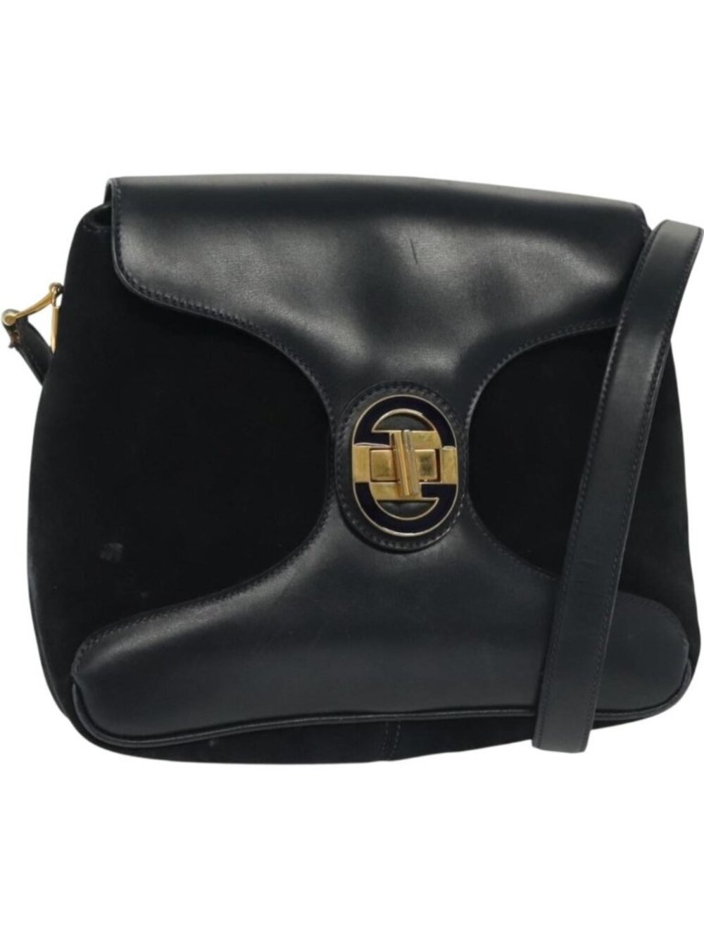 GUCCI Shoulder Bag Suede Navy Gold